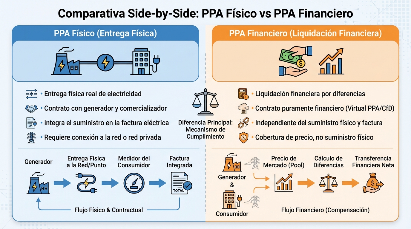 Visual comparison of physical vs financial PPA