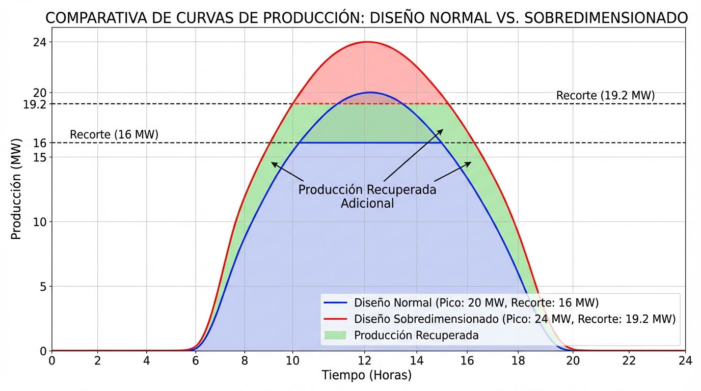 Production comparison with/without oversizing in curtailment scenario