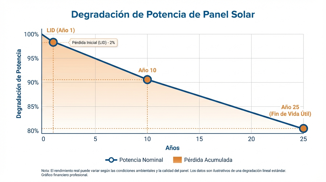 Solar panel degradation curve at 25 years