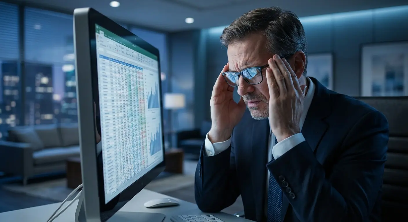 Asset Manager gestionando datos manualmente con estrés