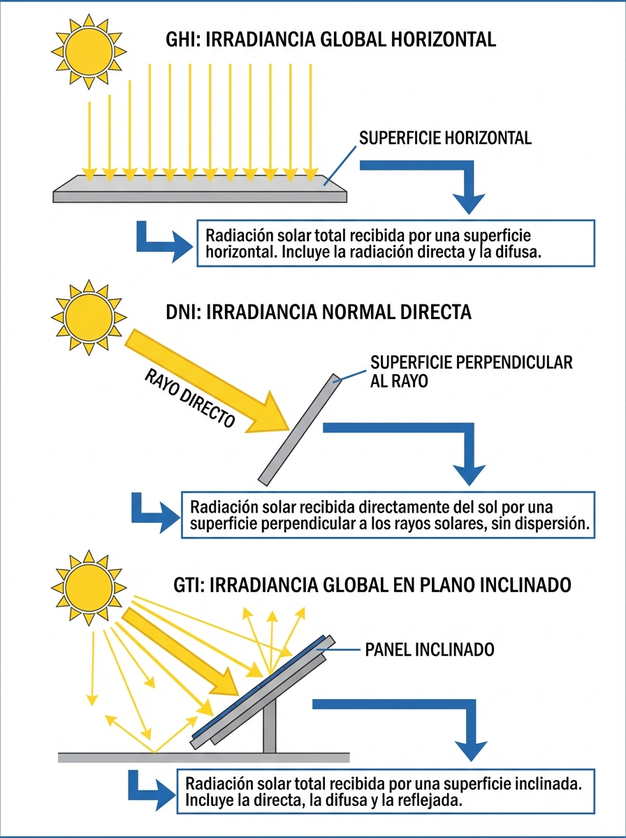 Explanatory diagram GHI vs DNI vs GTI