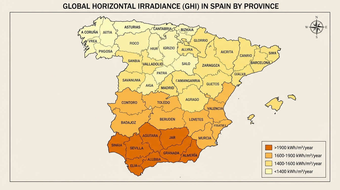 Choropleth map of Spain with GHI values by province