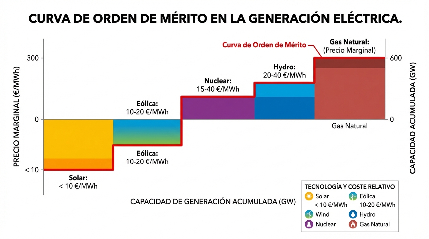 Merit order curve chart of the electricity market