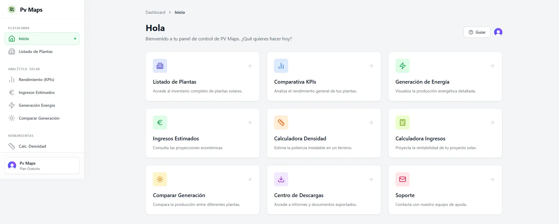 Vista principal del Dashboard PV Maps