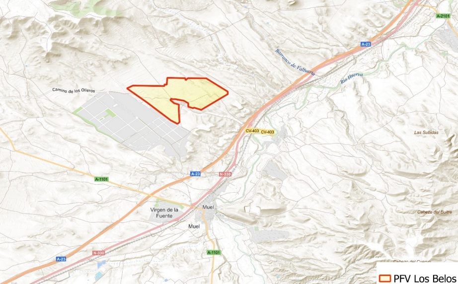 Vista de mapa de la planta fotovoltaica Los Belos